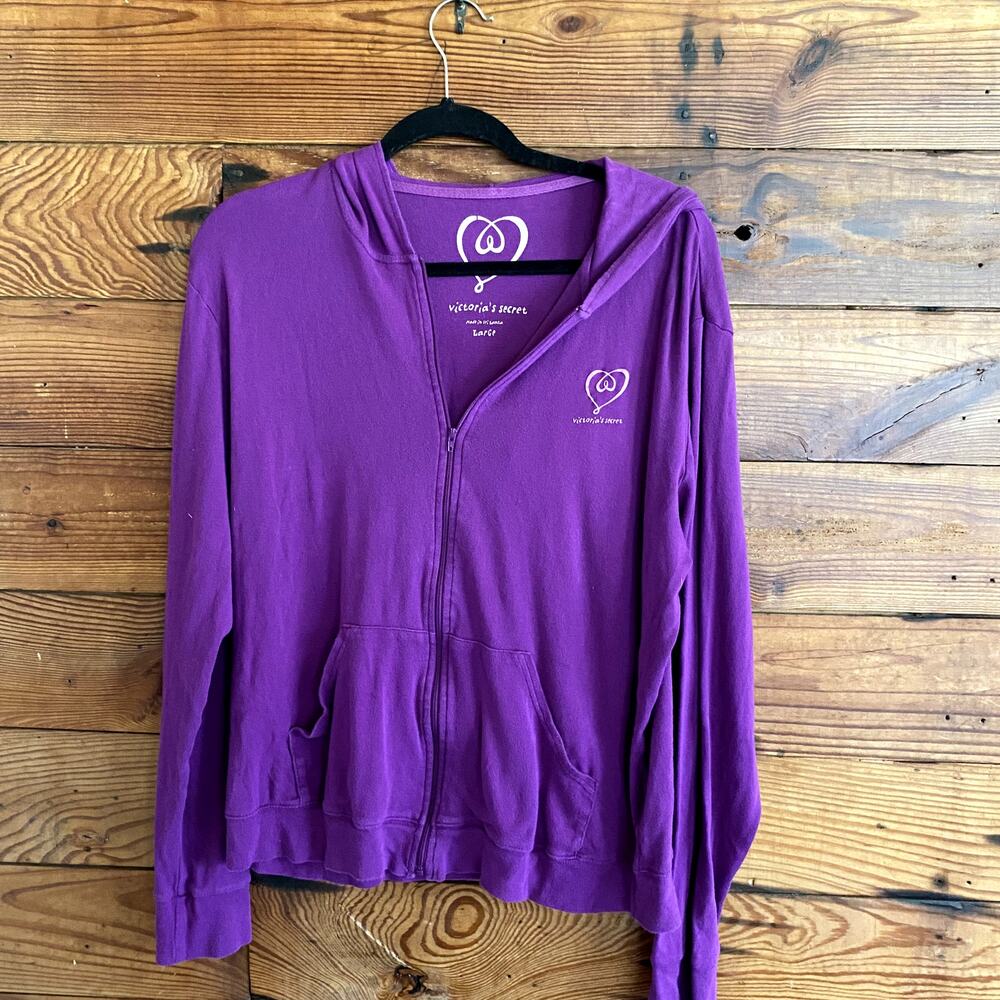 Vintage Victoria's Secret 100% Cotton Purple Zip Hoodie size Large